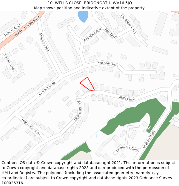 10, WELLS CLOSE, BRIDGNORTH, WV16 5JQ: Location map and indicative extent of plot