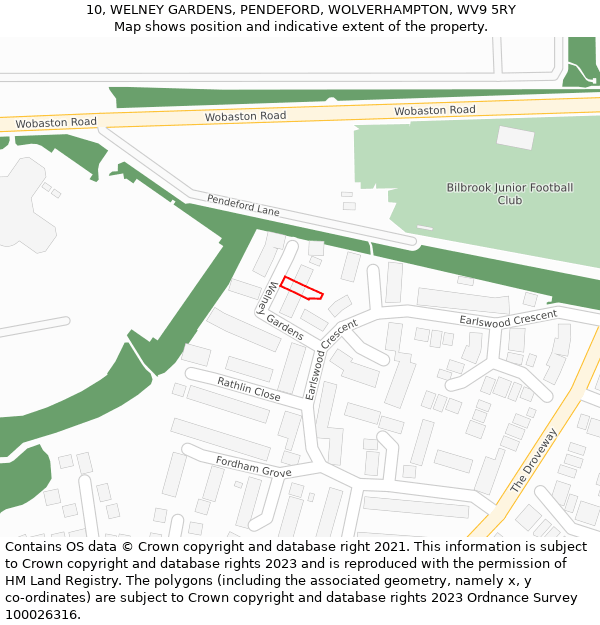 10, WELNEY GARDENS, PENDEFORD, WOLVERHAMPTON, WV9 5RY: Location map and indicative extent of plot