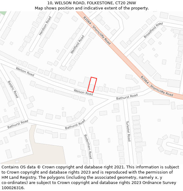 10, WELSON ROAD, FOLKESTONE, CT20 2NW: Location map and indicative extent of plot