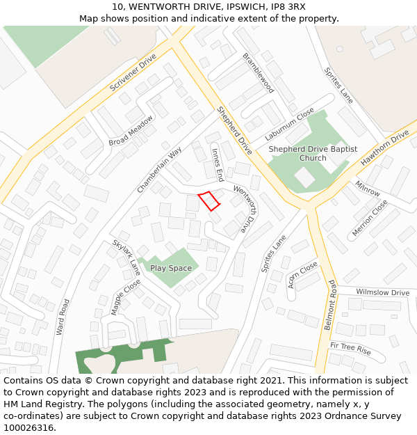 10, WENTWORTH DRIVE, IPSWICH, IP8 3RX: Location map and indicative extent of plot