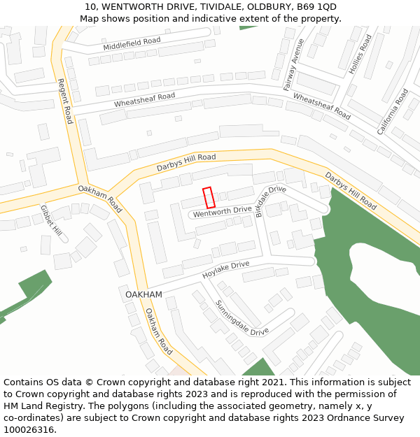 10, WENTWORTH DRIVE, TIVIDALE, OLDBURY, B69 1QD: Location map and indicative extent of plot