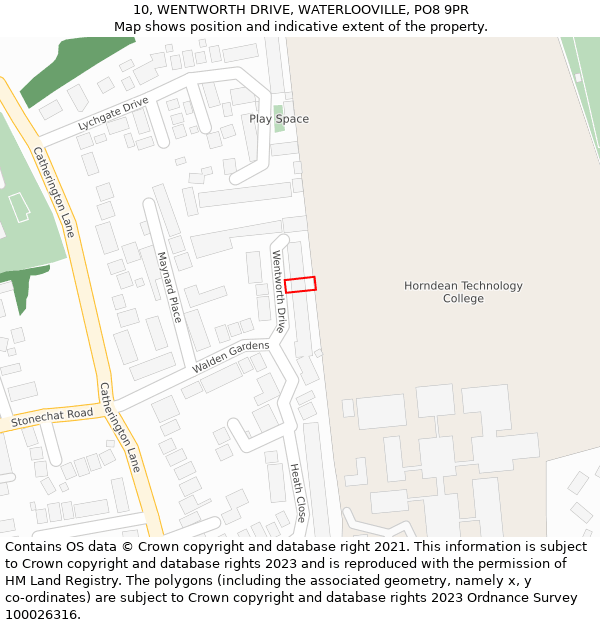 10, WENTWORTH DRIVE, WATERLOOVILLE, PO8 9PR: Location map and indicative extent of plot