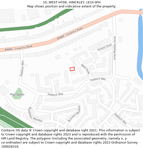 10, WEST HYDE, HINCKLEY, LE10 0FH: Location map and indicative extent of plot