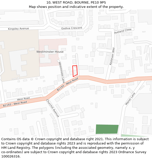 10, WEST ROAD, BOURNE, PE10 9PS: Location map and indicative extent of plot