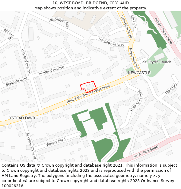 10, WEST ROAD, BRIDGEND, CF31 4HD: Location map and indicative extent of plot