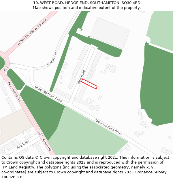 10, WEST ROAD, HEDGE END, SOUTHAMPTON, SO30 4BD: Location map and indicative extent of plot