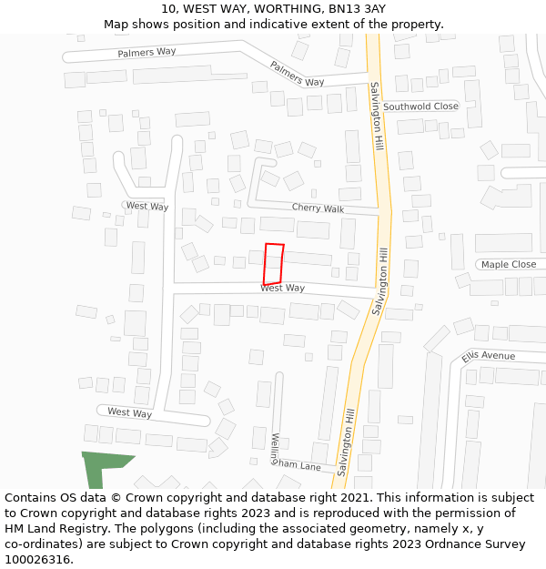 10, WEST WAY, WORTHING, BN13 3AY: Location map and indicative extent of plot