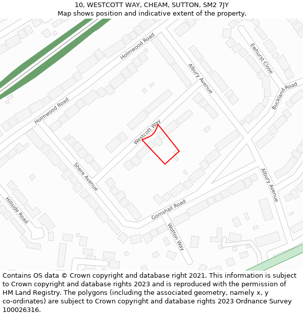 10, WESTCOTT WAY, CHEAM, SUTTON, SM2 7JY: Location map and indicative extent of plot