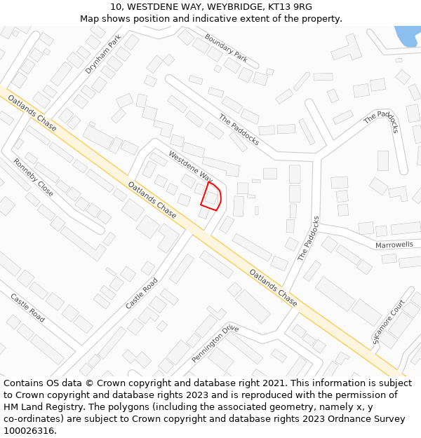 10, WESTDENE WAY, WEYBRIDGE, KT13 9RG: Location map and indicative extent of plot