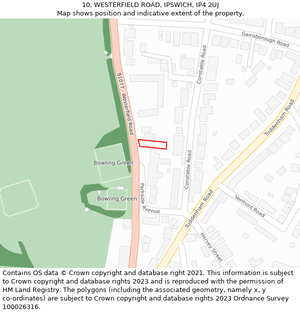 10, WESTERFIELD ROAD, IPSWICH, IP4 2UJ: Location map and indicative extent of plot