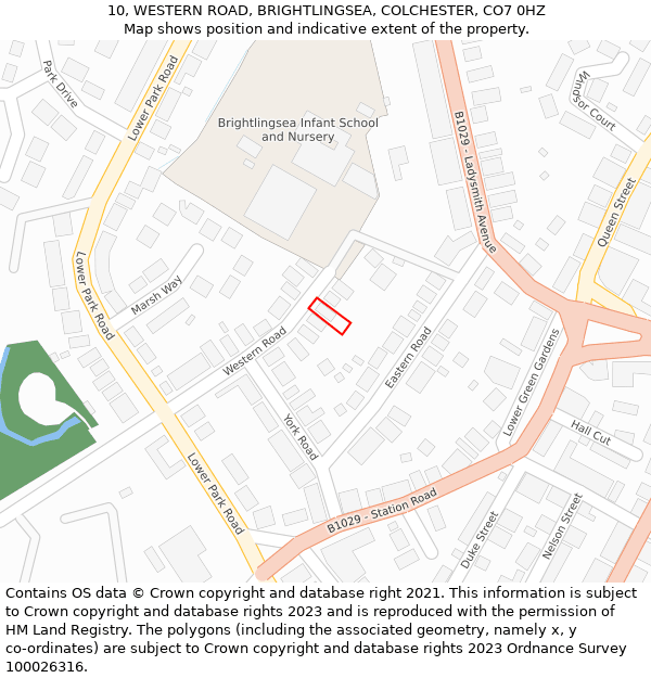 10, WESTERN ROAD, BRIGHTLINGSEA, COLCHESTER, CO7 0HZ: Location map and indicative extent of plot