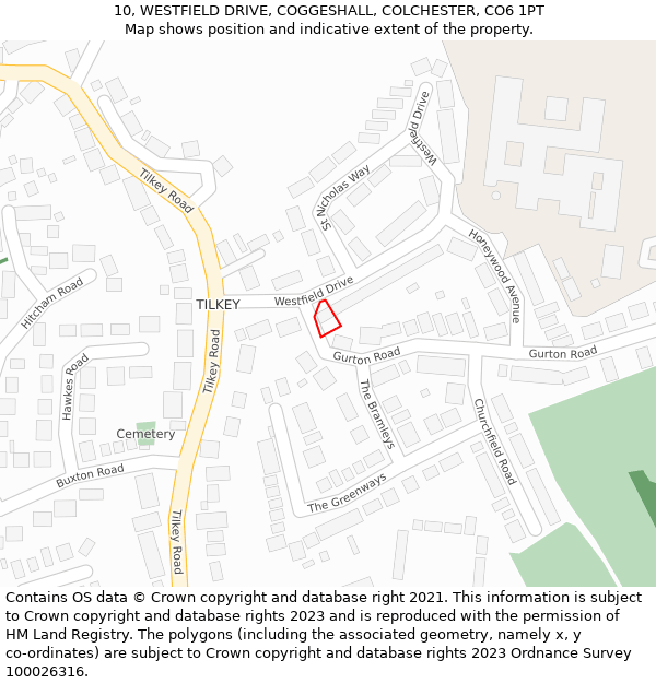 10, WESTFIELD DRIVE, COGGESHALL, COLCHESTER, CO6 1PT: Location map and indicative extent of plot