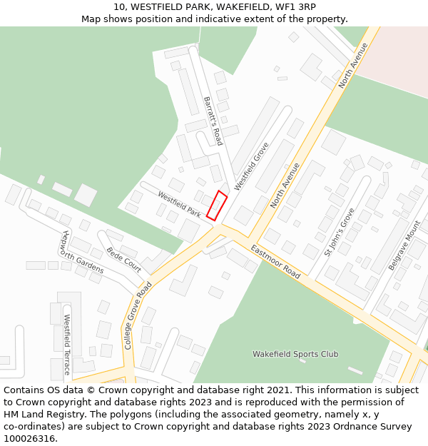 10, WESTFIELD PARK, WAKEFIELD, WF1 3RP: Location map and indicative extent of plot