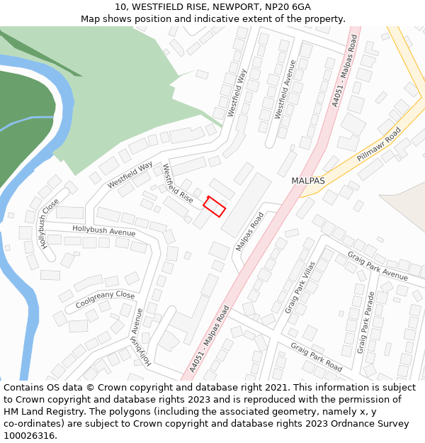 10, WESTFIELD RISE, NEWPORT, NP20 6GA: Location map and indicative extent of plot