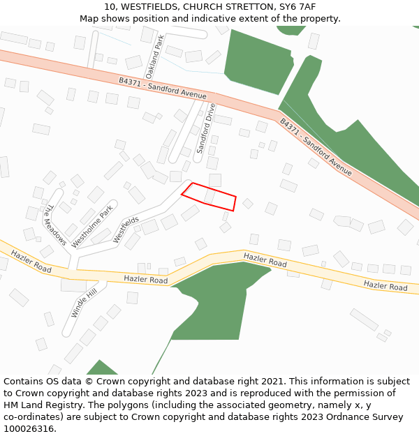 10, WESTFIELDS, CHURCH STRETTON, SY6 7AF: Location map and indicative extent of plot