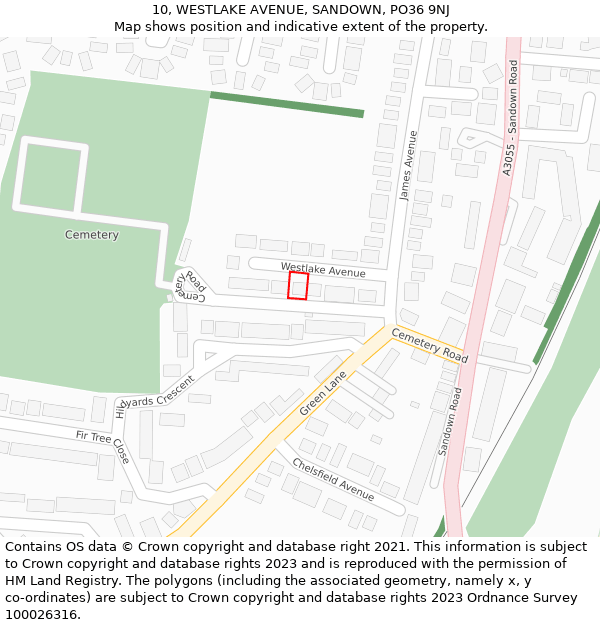 10, WESTLAKE AVENUE, SANDOWN, PO36 9NJ: Location map and indicative extent of plot