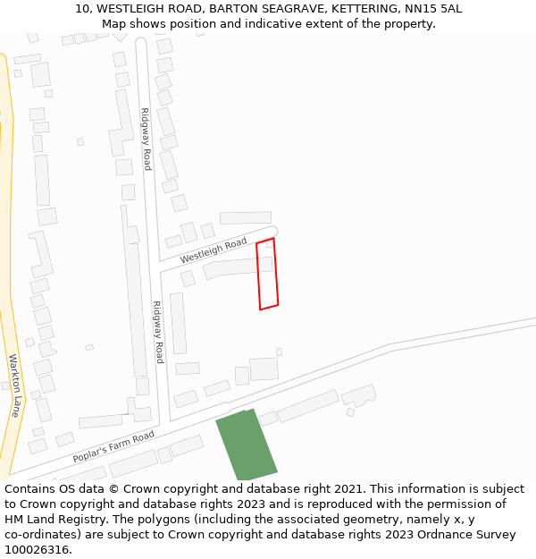 10, WESTLEIGH ROAD, BARTON SEAGRAVE, KETTERING, NN15 5AL: Location map and indicative extent of plot