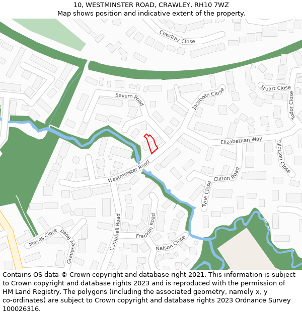 10, WESTMINSTER ROAD, CRAWLEY, RH10 7WZ: Location map and indicative extent of plot