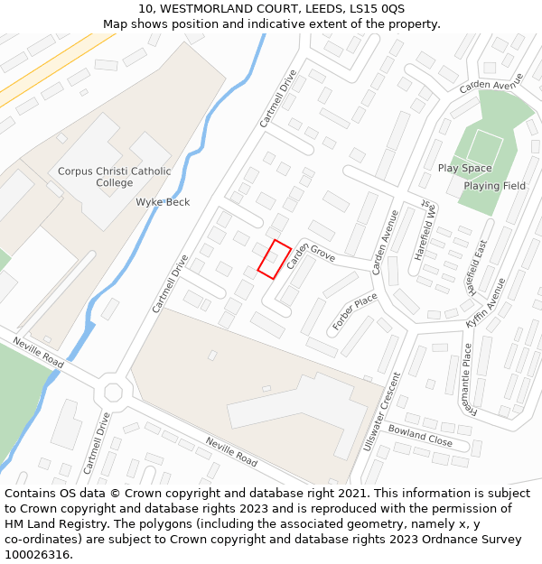 10, WESTMORLAND COURT, LEEDS, LS15 0QS: Location map and indicative extent of plot