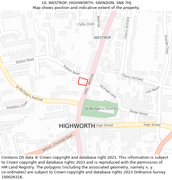 10, WESTROP, HIGHWORTH, SWINDON, SN6 7HJ: Location map and indicative extent of plot