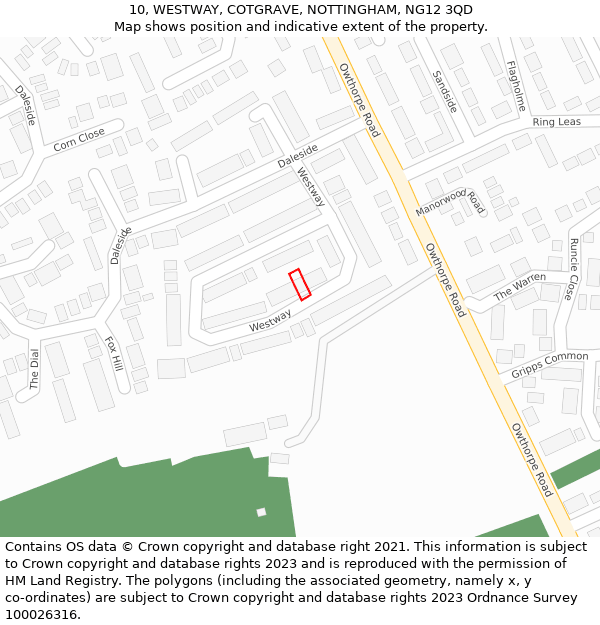 10, WESTWAY, COTGRAVE, NOTTINGHAM, NG12 3QD: Location map and indicative extent of plot