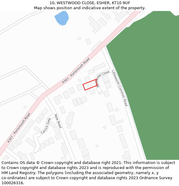 10, WESTWOOD CLOSE, ESHER, KT10 9UF: Location map and indicative extent of plot