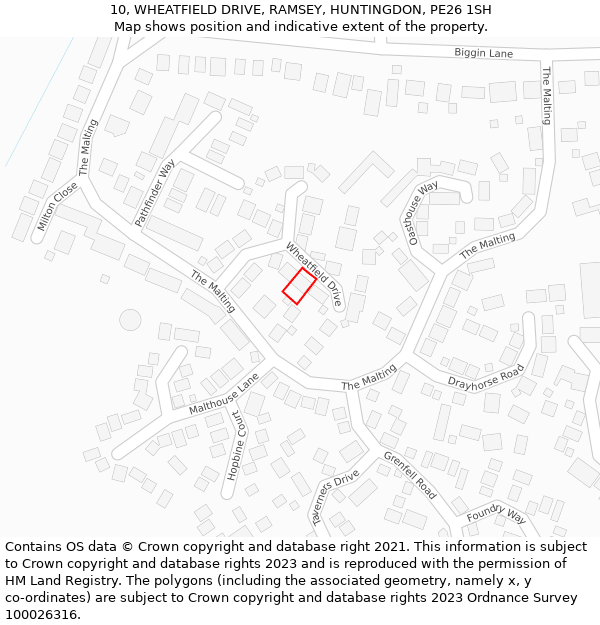 10, WHEATFIELD DRIVE, RAMSEY, HUNTINGDON, PE26 1SH: Location map and indicative extent of plot
