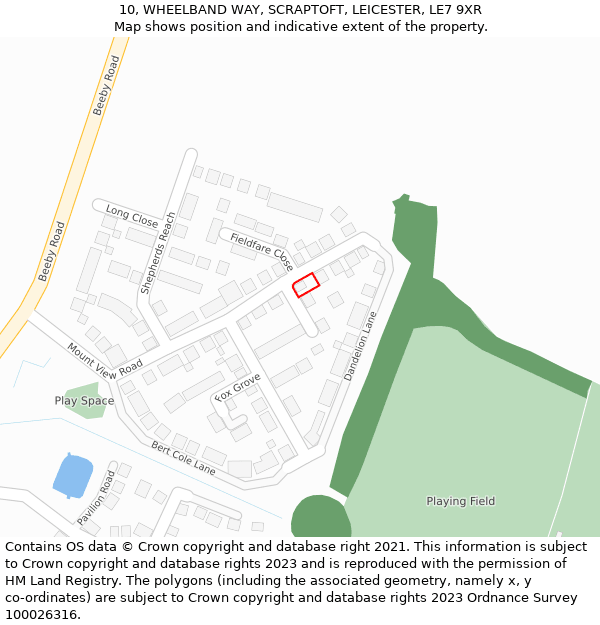 10, WHEELBAND WAY, SCRAPTOFT, LEICESTER, LE7 9XR: Location map and indicative extent of plot