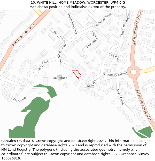 10, WHITE HILL, HOME MEADOW, WORCESTER, WR4 0JG: Location map and indicative extent of plot