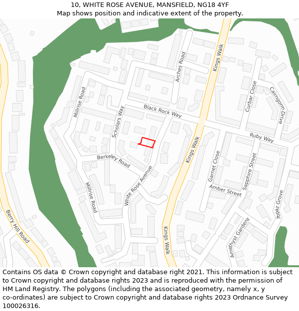 10, WHITE ROSE AVENUE, MANSFIELD, NG18 4YF: Location map and indicative extent of plot