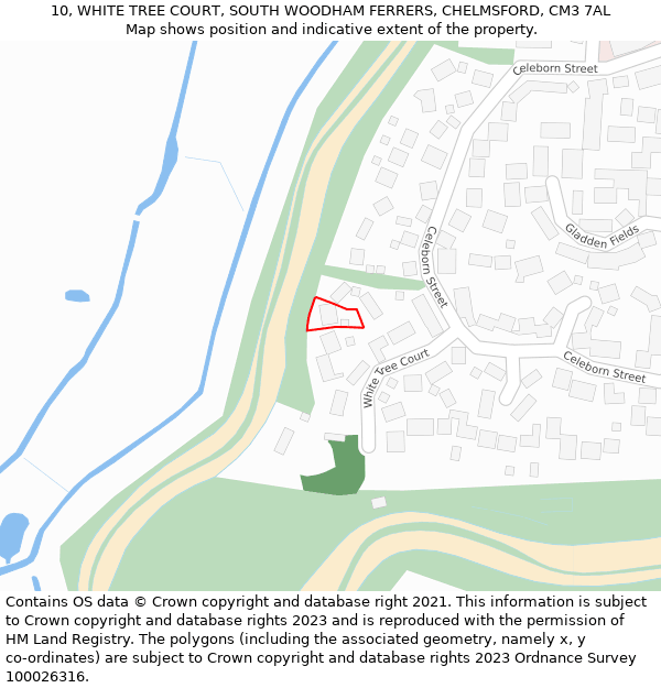 10, WHITE TREE COURT, SOUTH WOODHAM FERRERS, CHELMSFORD, CM3 7AL: Location map and indicative extent of plot