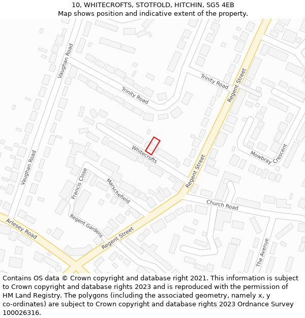 10, WHITECROFTS, STOTFOLD, HITCHIN, SG5 4EB: Location map and indicative extent of plot