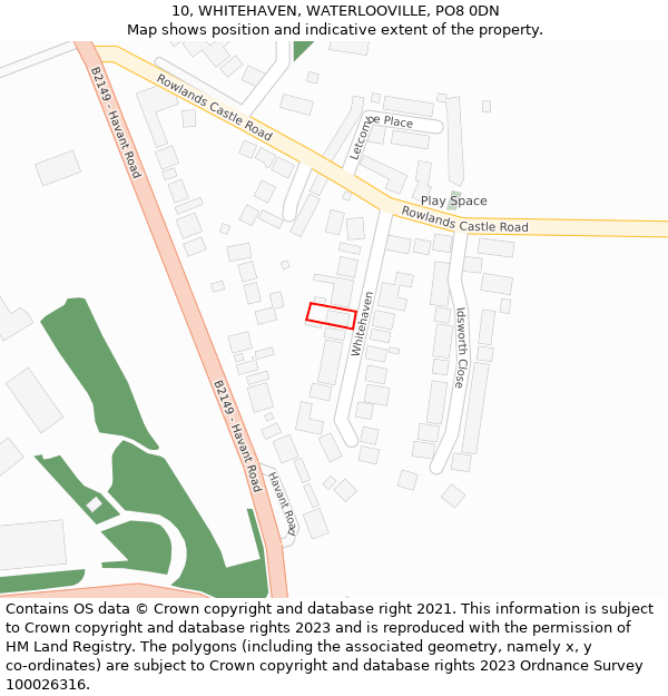 10, WHITEHAVEN, WATERLOOVILLE, PO8 0DN: Location map and indicative extent of plot