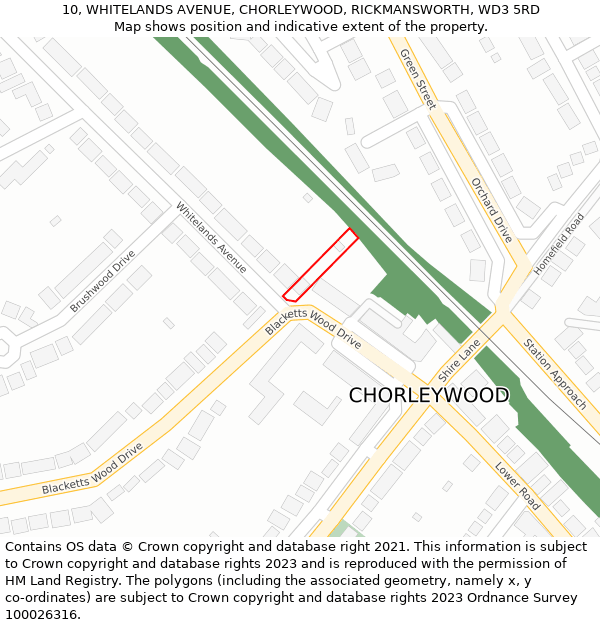 10, WHITELANDS AVENUE, CHORLEYWOOD, RICKMANSWORTH, WD3 5RD: Location map and indicative extent of plot