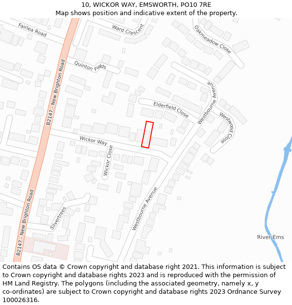 10, WICKOR WAY, EMSWORTH, PO10 7RE: Location map and indicative extent of plot