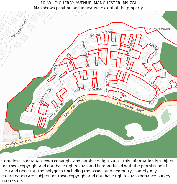 10, WILD CHERRY AVENUE, MANCHESTER, M9 7GL: Location map and indicative extent of plot