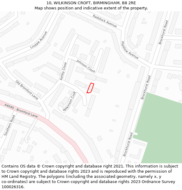 10, WILKINSON CROFT, BIRMINGHAM, B8 2RE: Location map and indicative extent of plot