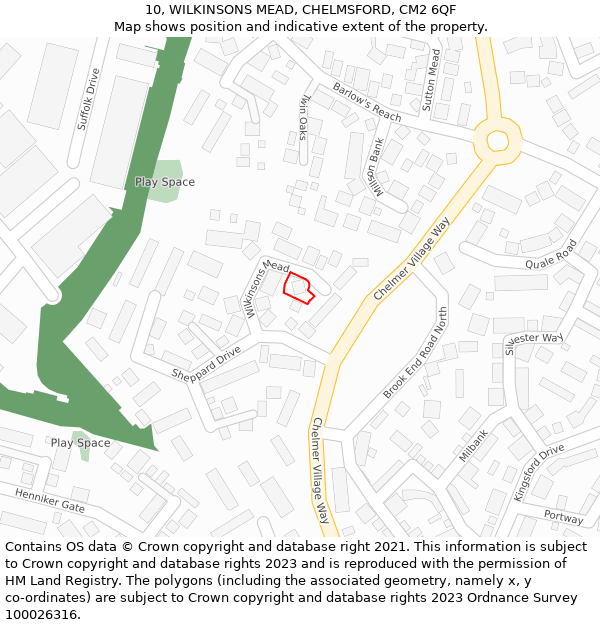 10, WILKINSONS MEAD, CHELMSFORD, CM2 6QF: Location map and indicative extent of plot