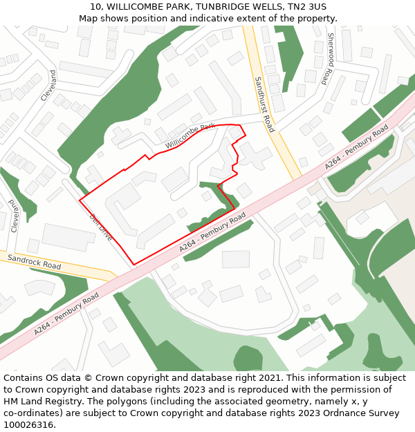 10, WILLICOMBE PARK, TUNBRIDGE WELLS, TN2 3US: Location map and indicative extent of plot