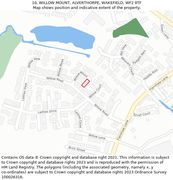 10, WILLOW MOUNT, ALVERTHORPE, WAKEFIELD, WF2 9TF: Location map and indicative extent of plot