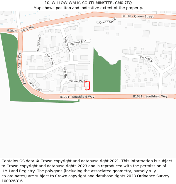 10, WILLOW WALK, SOUTHMINSTER, CM0 7FQ: Location map and indicative extent of plot