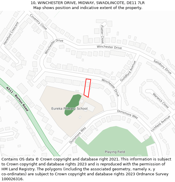 10, WINCHESTER DRIVE, MIDWAY, SWADLINCOTE, DE11 7LR: Location map and indicative extent of plot