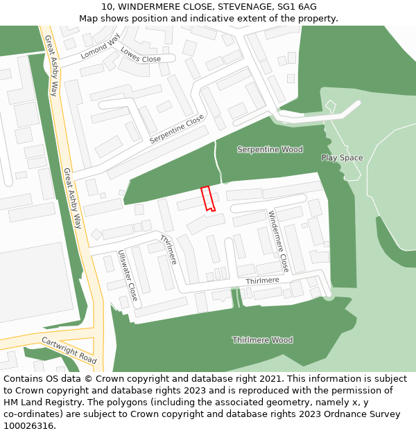 10, WINDERMERE CLOSE, STEVENAGE, SG1 6AG: Location map and indicative extent of plot