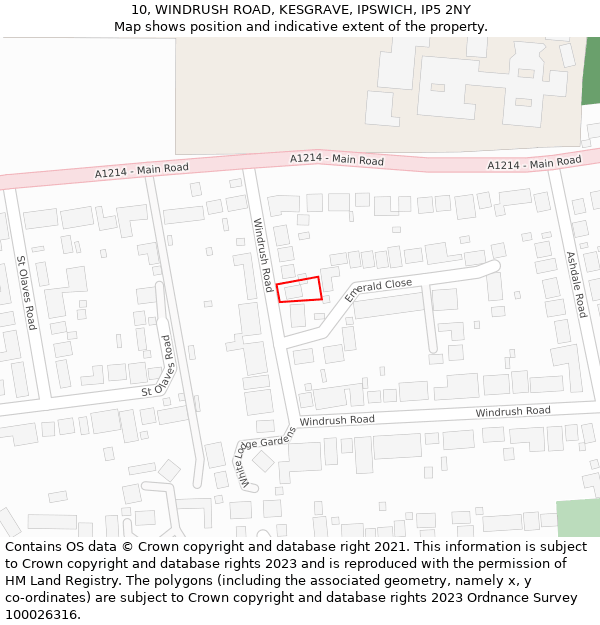 10, WINDRUSH ROAD, KESGRAVE, IPSWICH, IP5 2NY: Location map and indicative extent of plot