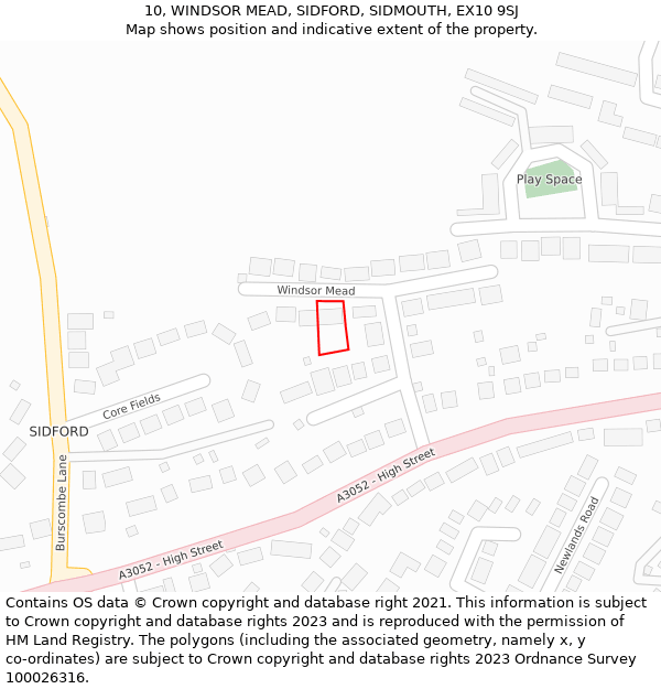 10, WINDSOR MEAD, SIDFORD, SIDMOUTH, EX10 9SJ: Location map and indicative extent of plot