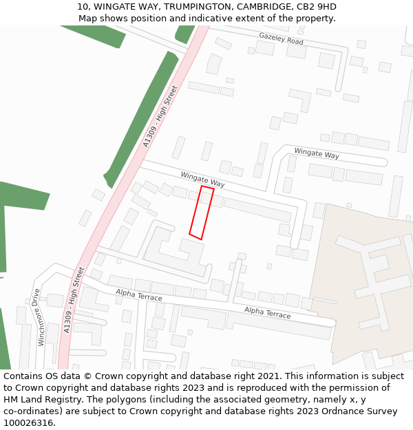 10, WINGATE WAY, TRUMPINGTON, CAMBRIDGE, CB2 9HD: Location map and indicative extent of plot