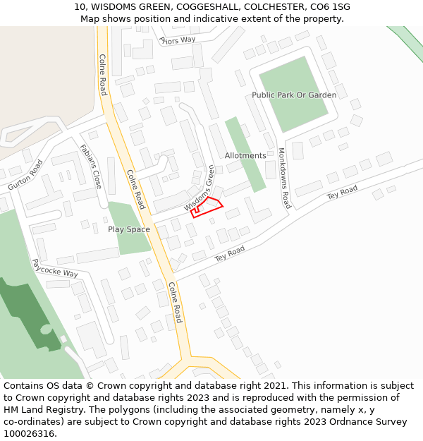 10, WISDOMS GREEN, COGGESHALL, COLCHESTER, CO6 1SG: Location map and indicative extent of plot