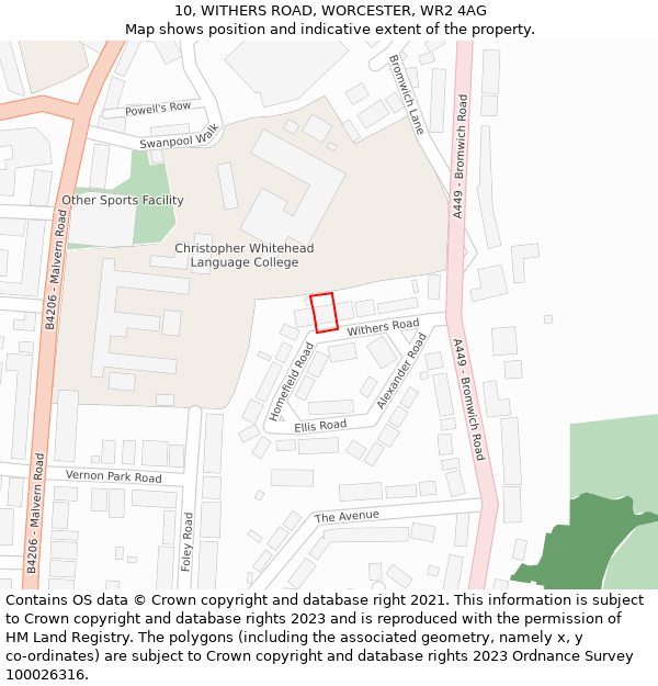 10, WITHERS ROAD, WORCESTER, WR2 4AG: Location map and indicative extent of plot