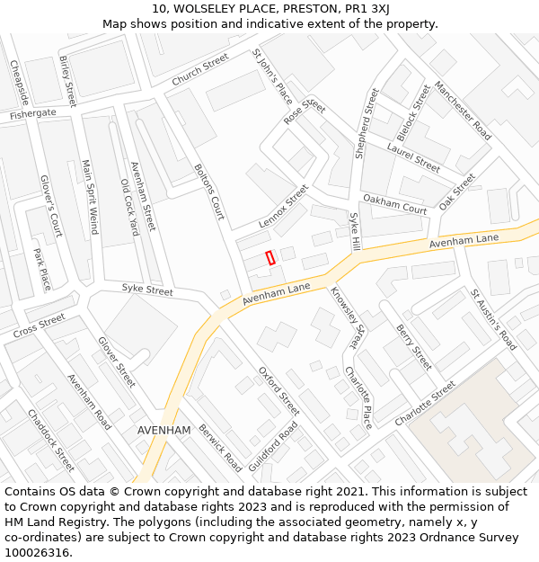 10, WOLSELEY PLACE, PRESTON, PR1 3XJ: Location map and indicative extent of plot