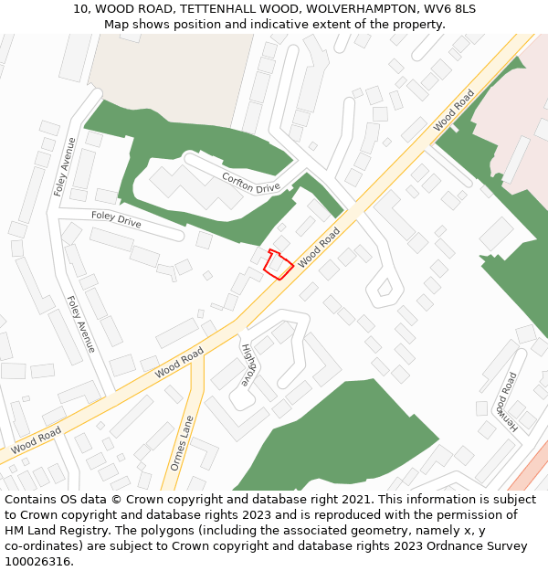 10, WOOD ROAD, TETTENHALL WOOD, WOLVERHAMPTON, WV6 8LS: Location map and indicative extent of plot